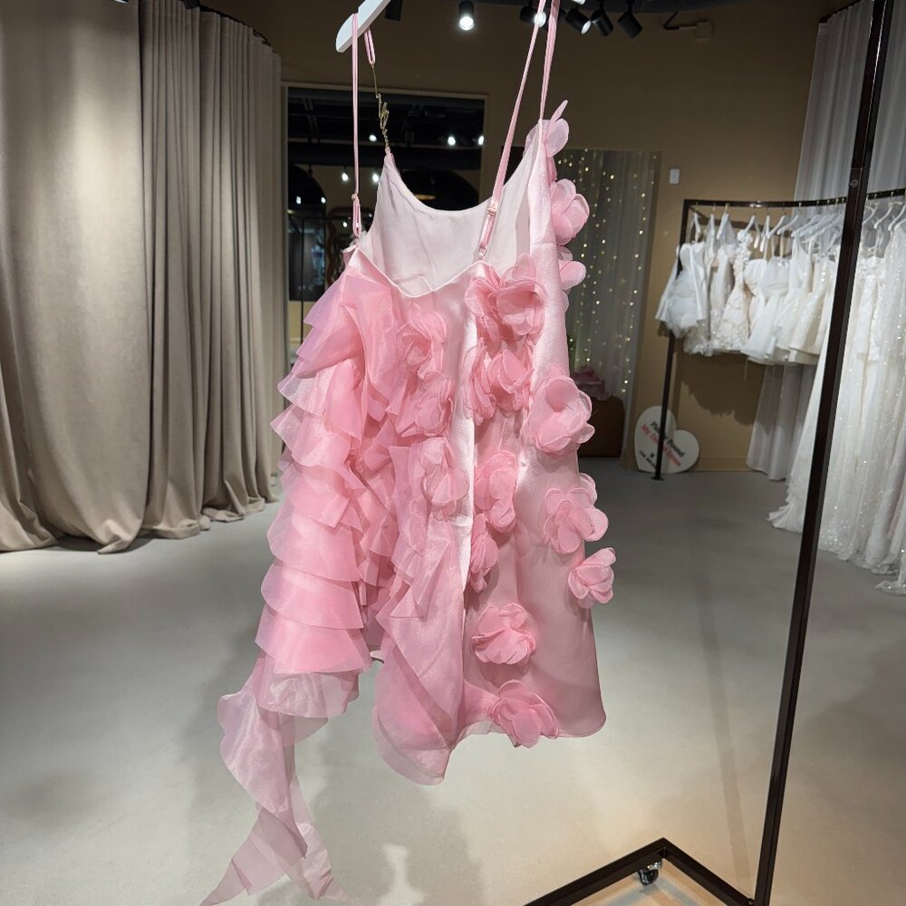 Milla Romantic ruffled pink mini dress with rose appliques, Garden of Eden - Picture 5 of 7